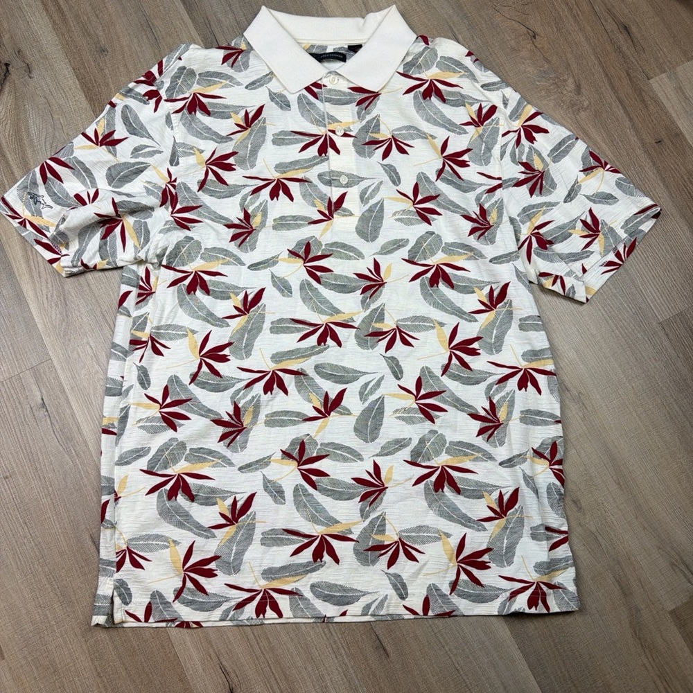Greg Norman Collection Golf Polo Shirt Men's Large‎ Tropical Leaf Print